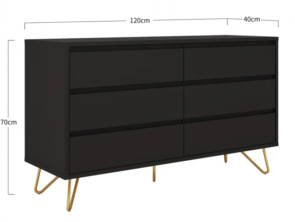 Byråer|Sovrum|Reforma Byrå 'Elle' 120x70 - Svart/Mässing