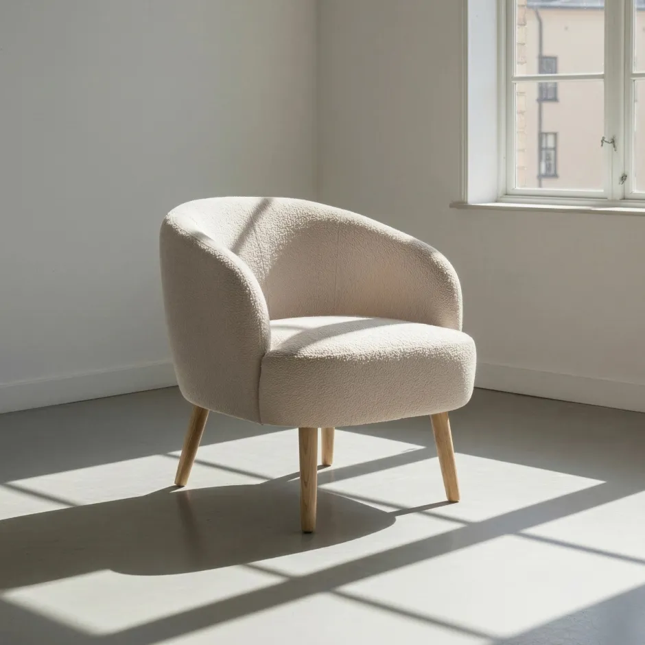 Fåtöljer|Sittmöbler|Reforma Fåtölj 'Capri' träben - Beige/Bouclé