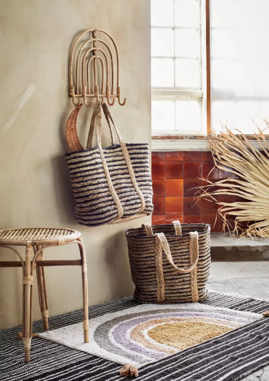 Klädhängare|Hyllor & Förvaring|Madam Stoltz Klädhängare 'Rattan Coat Rack' - Natur