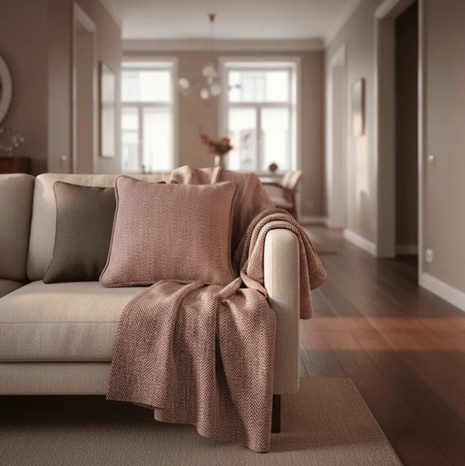 Sovrum|Kuddfodral|Reforma x Trendcarpet Kuddfodral 'Denisa Fishbone' 45x45cm - Röd/vit