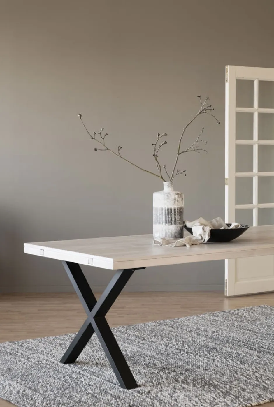 Matbord|Kök|Rowico Home Matbord 'Brooklyn' 220x95cm - Vitpigmenterad/Svart X-ben