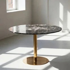 Bord|Runda Matbord|Reforma Matbord 'Marbleous' Runt 120cm - Mässing/Svart