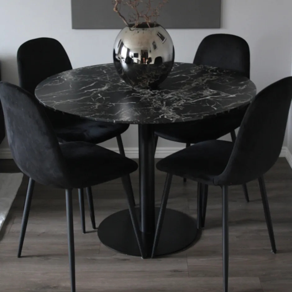 Bord|Runda Matbord|Reforma Matbord 'Marbleous' Runt 100cm - Svart