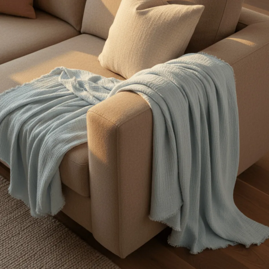 Plädar & Filtar|Vardagsrum|Reforma x Trendcarpet Muslinpläd 'Dorena' 130x170cm - Blå
