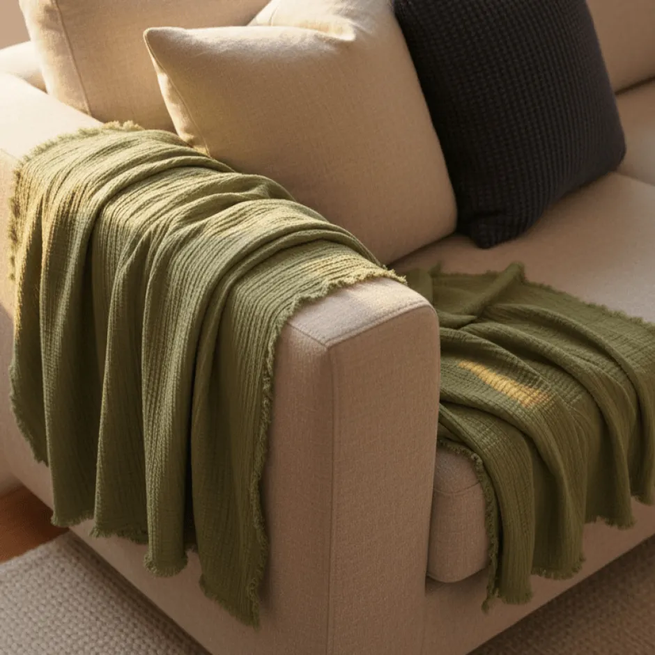 Plädar & Filtar|Vardagsrum|Reforma x Trendcarpet Muslinpläd 'Dorena' 130x170cm - Grön