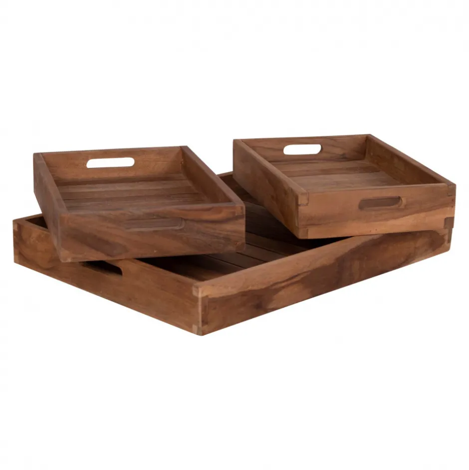Övrig Dekoration|Reforma 3-pack Bricka 'Faro' - Teak/Natur