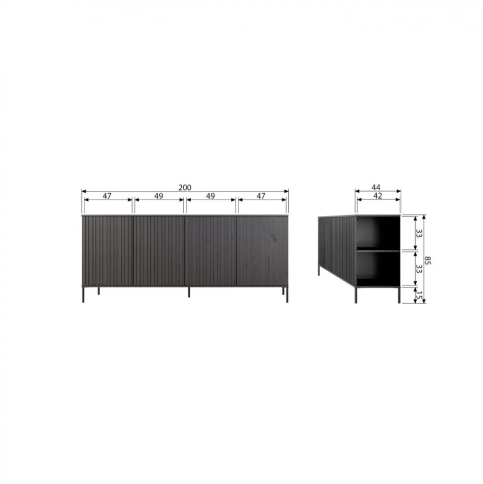 Hall|Sideboards|WOOOD Sideboard ‘New Gravure’ 200 cm - Mörkbrun/Svart