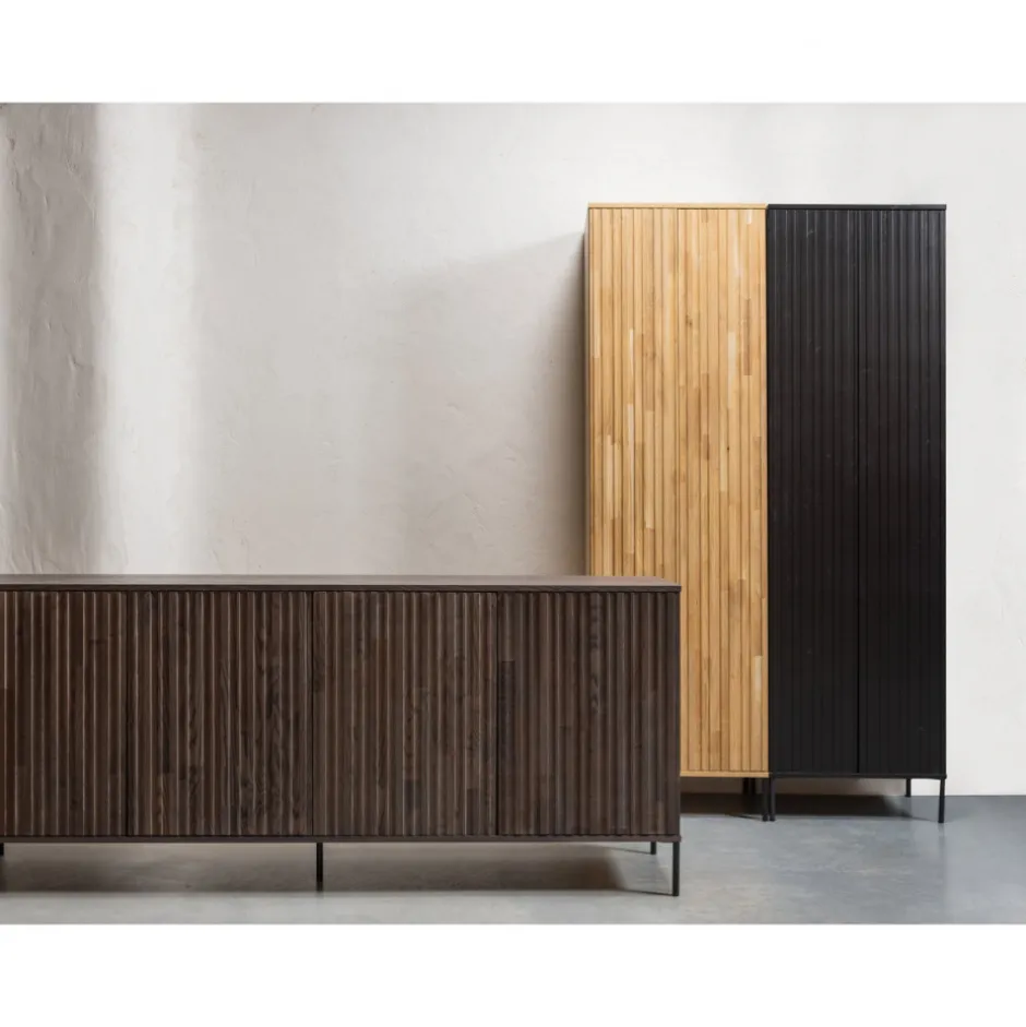 Hall|Sideboards|WOOOD Sideboard ‘New Gravure’ 200 cm - Mörkbrun/Svart