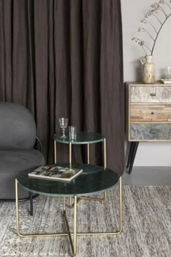 Soffbord|Vardagsrum|Reforma Soffbord 'Timpa' Runt 70cm - Grön marmor/Guld