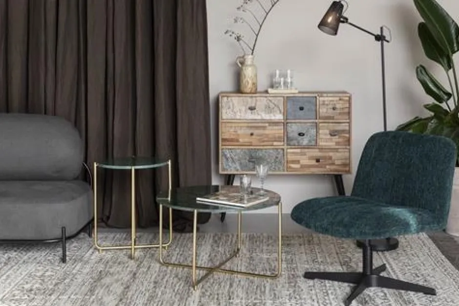 Soffbord|Vardagsrum|Reforma Soffbord 'Timpa' Runt 70cm - Grön marmor/Guld