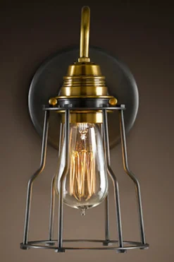 Sovrum|Vägglampor|Trademark Living Vägglampa Vintage - Mässing/Stålnät